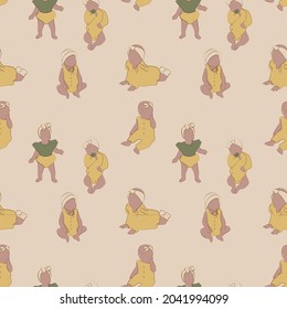 seamless pattern cute kids on beige background childrens background