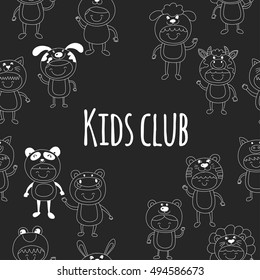 Seamless pattern with cute kids wearing animal costumes