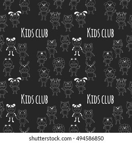 Seamless pattern with cute kids wearing animal costumes