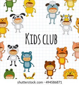 Seamless pattern with cute kids wearing animal costumes