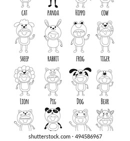 Seamless pattern with cute kids wearing animal costumes