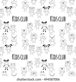 Seamless pattern with cute kids wearing animal costumes