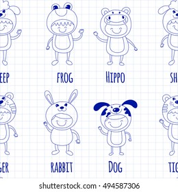 Seamless pattern with cute kids wearing animal costumes
