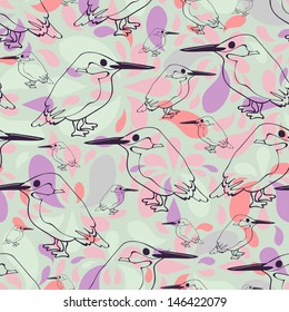 Seamless pattern with cute kingfishers