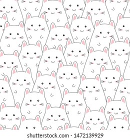 Seamless pattern with cute kitten family cartoon, vector illustration