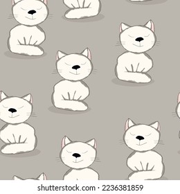 Seamless pattern with cute kitten print. Different scandy cats on color background. Scandinavian style illustration for kids. Vector illustration for fabric, textile, wallpaper, home clothing, pajama.