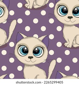 Seamless pattern with cute kitten print. Different scandy cats on color background. Scandinavian style illustration for kids. Vector illustration for fabric, textile, wallpaper, home clothing, pajama.