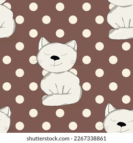 Seamless pattern with cute kitten print. Different scandy cats on color background. Scandinavian style illustration for kids. Vector illustration for fabric, textile, wallpaper, home clothing, pajama.