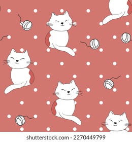 Seamless pattern with cute kitten print. Different scandy cats on color background. Scandinavian style illustration for kids. Vector illustration for fabric, textile, wallpaper, home clothing, pajama.