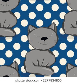 Seamless pattern with cute kitten print. Different scandy cats on color background. Scandinavian style illustration for kids. Vector illustration for fabric, textile, wallpaper, home clothing, pajama.