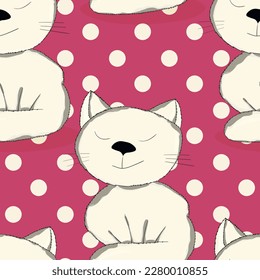Seamless pattern with cute kitten print. Different scandy cats on color background. Scandinavian style illustration for kids. Vector illustration for fabric, textile, wallpaper, home clothing, pajama.