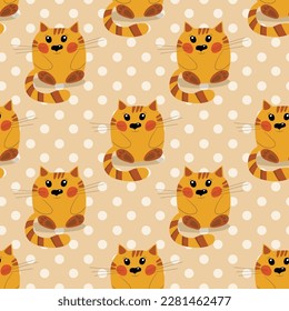 Seamless pattern with cute kitten print. Different scandy cats on color background. Scandinavian style illustration for kids. Vector illustration for fabric, textile, wallpaper, home clothing, pajama.