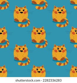 Patrón sin brillo con timbre tierno. Diferentes gatos escandalosos sobre fondo de color. Ilustración de estilo escandinavo para los niños. Ilustración vectorial para tela, textil, papel pintado, ropa de casa, pijama.
