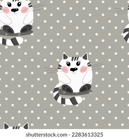 Seamless pattern with cute kitten print. Different scandy cats on color background. Scandinavian style illustration for kids. Vector illustration for fabric, textile, wallpaper, home clothing, pajama.