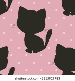 Seamless pattern with cute kitten print. Different scandy cats on color background. Scandinavian style illustration for kids. Vector illustration for fabric, textile, wallpaper, home clothing, pajama.