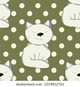 Seamless pattern with cute kitten print. Different scandy cats on color background. Scandinavian style illustration for kids. Vector illustration for fabric, textile, wallpaper, home clothing, pajama.