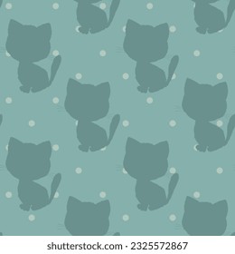 Seamless pattern with cute kitten print. Different scandy cats on color background. Scandinavian style illustration for kids. Vector illustration for fabric, textile, wallpaper, home clothing, pajama.