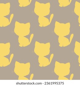 Seamless pattern with cute kitten print. Different scandy cats on color background. Scandinavian style illustration for kids. Vector illustration for fabric, textile, wallpaper, home clothing, pajama.