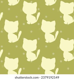 Seamless pattern with cute kitten print. Different scandy cats on color background. Scandinavian style illustration for kids. Vector illustration for fabric, textile, wallpaper, home clothing, pajama.