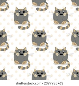 Seamless pattern with cute kitten print. Different scandy cats on color background. Scandinavian style illustration for kids. Vector illustration for fabric, textile, wallpaper, home clothing, pajama.