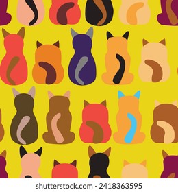 Seamless pattern with cute kitten print. Different scandy cats on color background. Scandinavian style illustration for kids. Vector illustration for fabric, textile, wallpaper, home clothing, pajama.