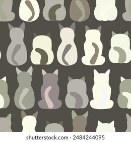 Seamless pattern with cute kitten print. Different scandy cats on color background. Scandinavian style illustration for kids. Vector illustration for fabric, textile, wallpaper, home clothing, pajama.