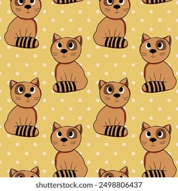 Seamless pattern with cute kitten print. Different cats on color background. Doodle style illustration for kids. Vector illustration for fabric, textile, wallpaper, home clothing, pajama.