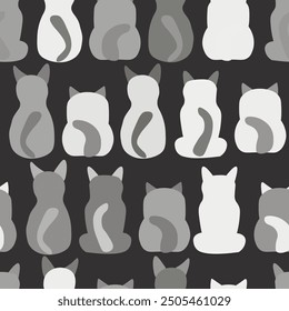 Seamless pattern with cute kitten print. Different scandy cats on color background. Scandinavian style illustration for kids. Vector illustration for fabric, textile, wallpaper, home clothing, pajama.