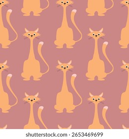 Seamless pattern with cute kitten print. Different scandy cats on color background. Scandinavian style illustration for kids. Vector illustration for fabric, textile, wallpaper, home clothing, pajama.