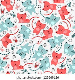 Seamless pattern with cute kittens