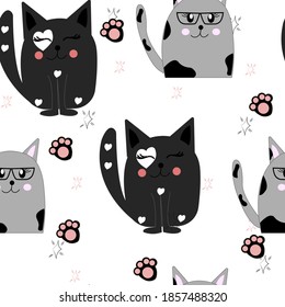 Seamless pattern with cute kittens.
