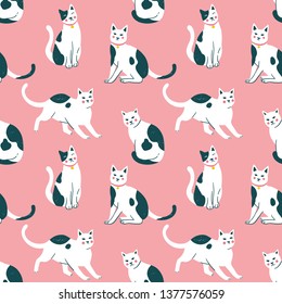 Seamless pattern with cute kittens. Creative childish texture. Vector Illustration.