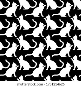 Nahtloses Muster mit süßen Kätzchen. Kreative kindliche Textur. Vektorschwarz-weiße Illustration.