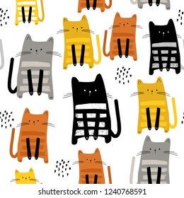 Patrón sin inconvenientes con gatitos lindos de estilo diferente. Textura infantil creativa. Excelente para tela, vectores textiles Ilustración