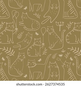 Nahtloses Muster mit süßen Kätzchen in verschiedenen Stilen. Kreative kindische Textur. Ideal für Stoff, Textil Vektorgrafik
