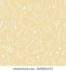 Padrão perfeito com gatinhos bonitos em estilo diferente. Textura infantil criativa. Excelente para tecido, ilustração de vetor têxtil
