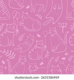 Padrão perfeito com gatinhos bonitos em estilo diferente. Textura infantil criativa. Excelente para tecido, ilustração de vetor têxtil

