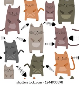 Seamless pattern cute Kittens and fishbone. Creative childish texture for fabric, textile fashion