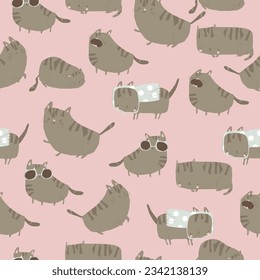 Patrón sin problemas con gatitos cortos en fondo rosado
