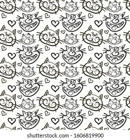 Seamless pattern with cute kittens. Vector graphic design.