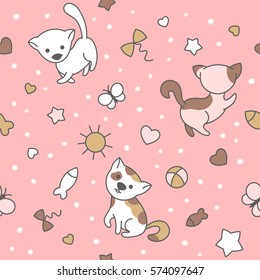 Seamless pattern with cute kittens. Vector background suitable for packaging, textile, wallpaper or prints.