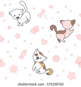 Seamless pattern with cute kittens. Vector background suitable for packaging, textile, wallpaper or prints.