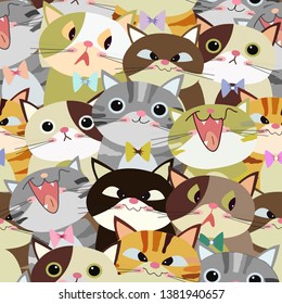 seamless pattern cute kitty cat family cartoon,illustration vector doodle comic art.