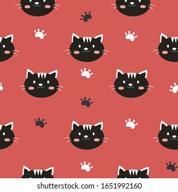 Seamless pattern cute kitty with pastel color