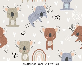 Seamless pattern with cute koala.