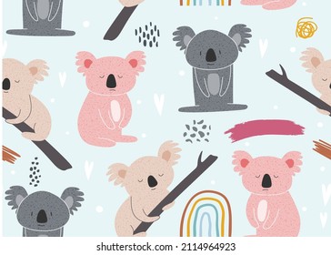 Seamless pattern with cute koala.