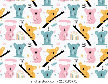 Seamless pattern with cute koala.