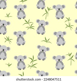 Seamless pattern with cute koala baby. Funny australian animals. Flat vector illustration for fabric, textile, wallpaper, poster, paper.