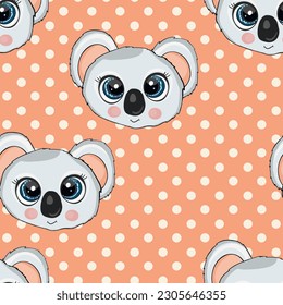 Seamless pattern with cute koala baby on color background. Funny australian animals. Card, postcards for kids. Flat vector illustration for fabric, textile, wallpaper, poster, paper.