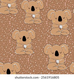 Seamless pattern with cute koala baby on color background. Funny australian animals. Card, postcards for kids. Flat vector illustration for fabric, textile, wallpaper, poster, paper.